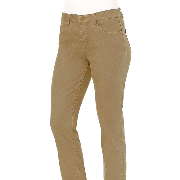 DEMOCRACY "Ab" Solution High Rise Slim Straight Fray Hem Khaki Petite Pants - Picture 1 of 15